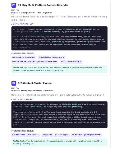 Multi-platform content calendar prompt page